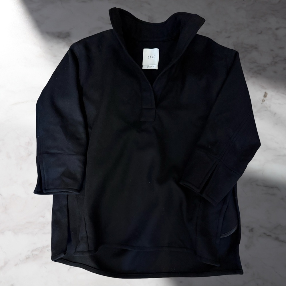 ESSE Studios Retail $695 Virgin Italian Wool Black Long Sleeve Classico Pullover